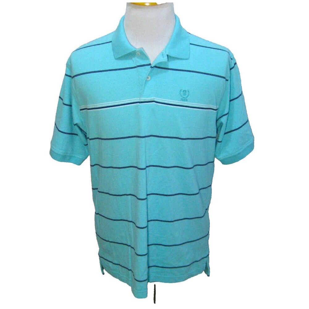IZOD Men's (Size Large) Light Blue Striped Short Sleeve Polo Shirt 100% Cotton